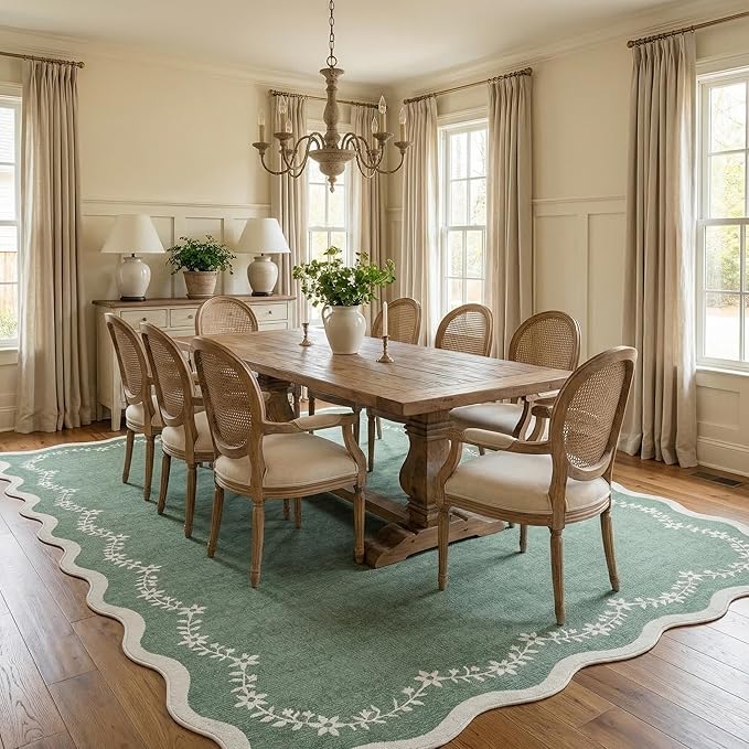 GarveeHome Scalloped Area Rugs 8x10 Large Sage Green Washable Living Room | - Image 4