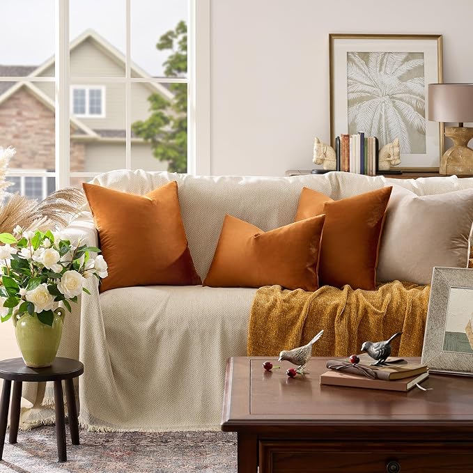 GIGIZAZA Burnt Orange Velvet Throw Pillow Covers 12x20 Pack of 2 | Decorative - Image 2