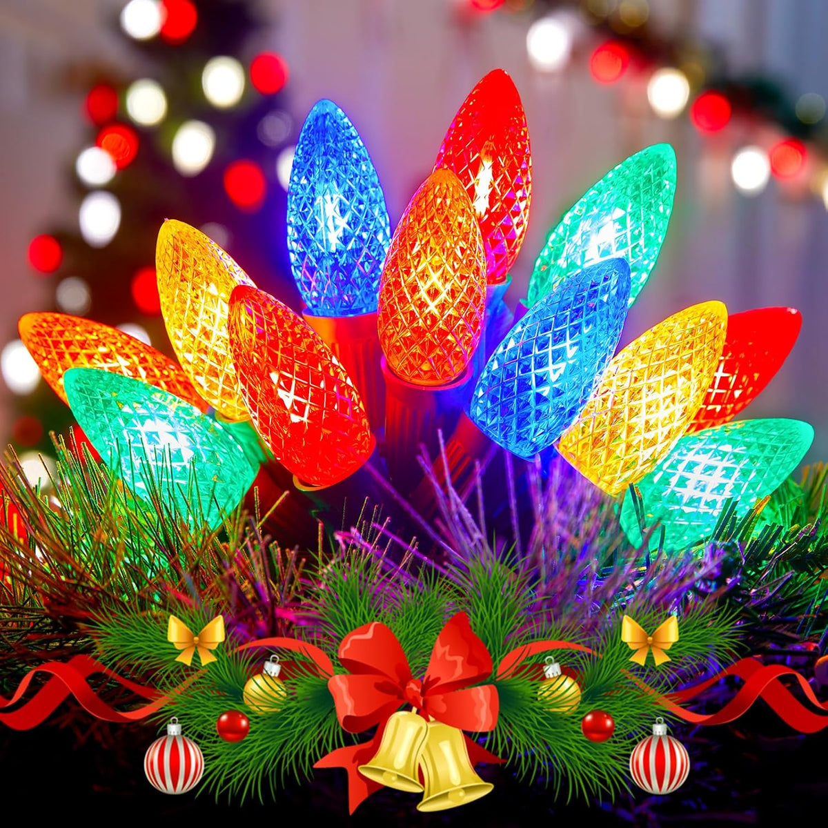 Brightown Outdoor Christmas Lights, 200 Ft C9 LED Commercial String Lights with Multicolor Strawberry C9 Bulbs, Waterproof Connectable UL Certified C9 Lights for Indoor Yard Xmas Tree House Decor