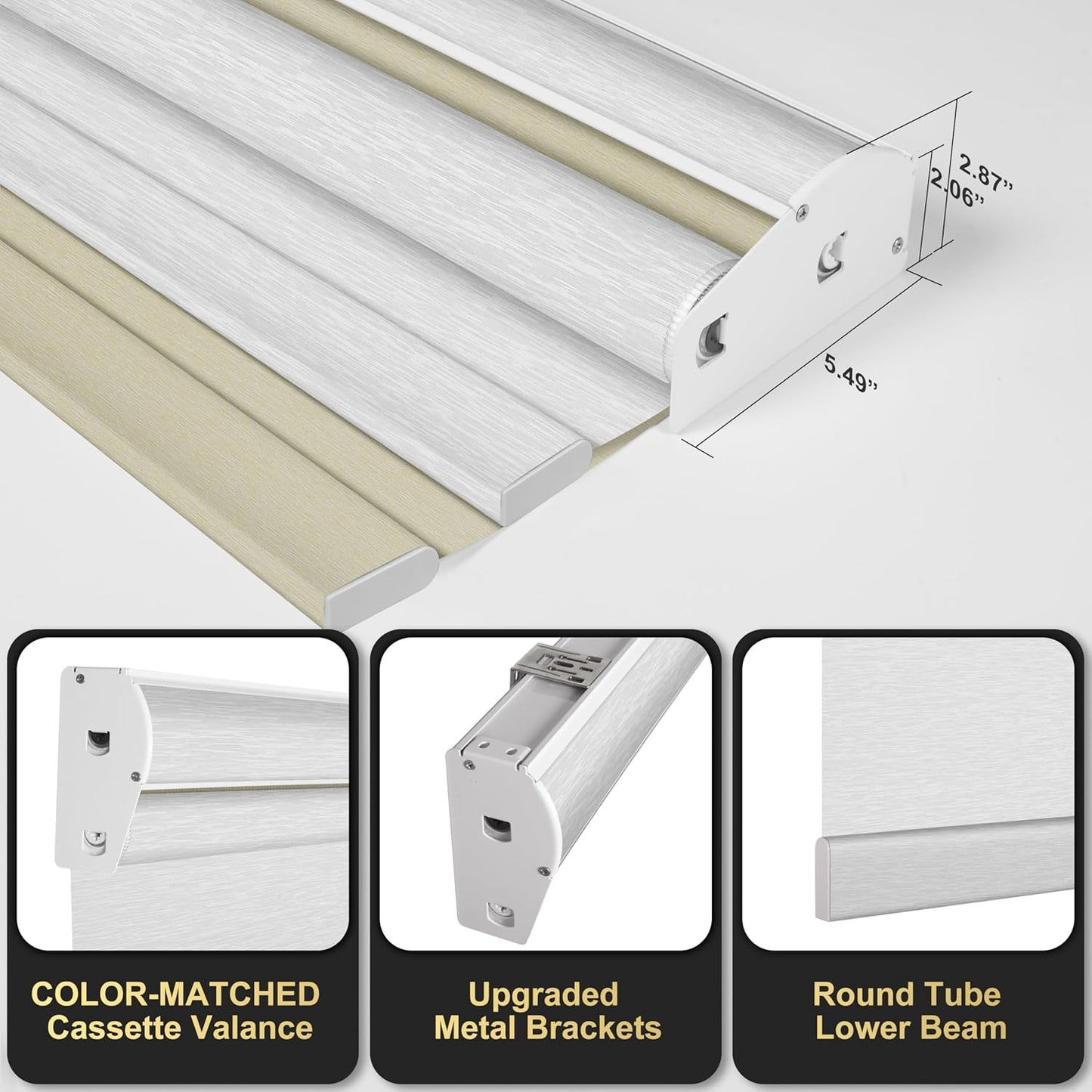 BERISSA Dual Roller Shades with Cassette Valance, Double Blackout and Light Filtering Shades, Day and Night for Home Office Door. Beige and White. 31 W x 36" H