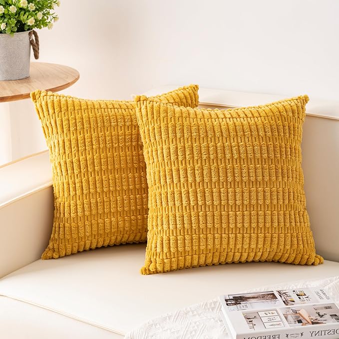 Aegero Pack of 2 Corduroy Decorative Throw Pillow Covers 20x20 Inch by Unknown