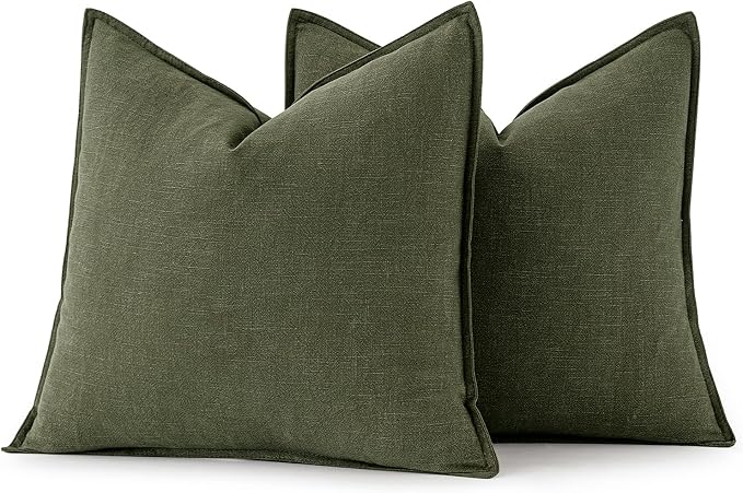 MIULEE Decorative Linen Euro Sham Pillow Covers 26x26 Dark Olive Green | Boho - Image 6