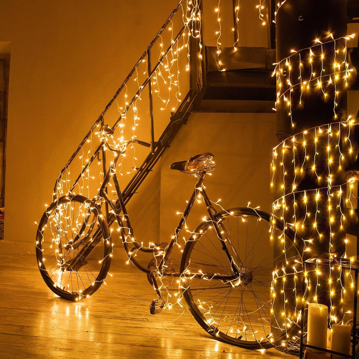 66ft Icicle Lights for Outside - 640 LED Christmas Lights Outdoor with 120 Drops 8 Modes, Plug in Twinkle Light Outside for Holiday Wedding Party Tree Room Indoor Thanksgiving Decoration, Warm White