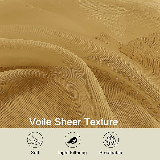 Sheer Gold Curtains for Bedroom Living Room 63 Inch Length 2 Panels, Airy Soft - Image 7