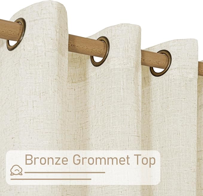 Natural Linen Curtains for Living Room 2 Panels Set, 80 Inch Faux Linen - Image 3