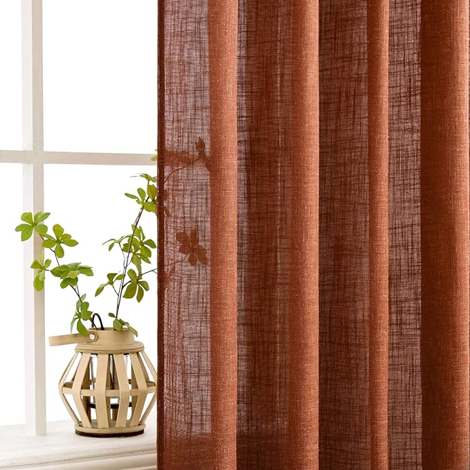MIULEE Burnt Orange Fall Linen Curtains 52x90 Inch - Image 5