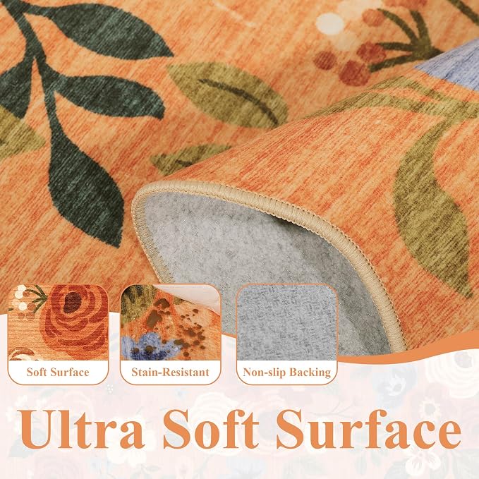 DUKINO 2x4 Rug for Entryway, Floral Washable Kitchen Rugs Non Slip, Low Pile - Image 8