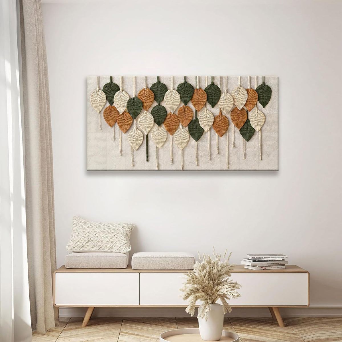 Boho Wall Modern Wall Art Print Paintings Leaves Feather Multicolor Canvas Wall Art Decor For Living Room Bedroom Apartment Kitchen Home Wall Decor 24"W X 48"L Ready To Hanging