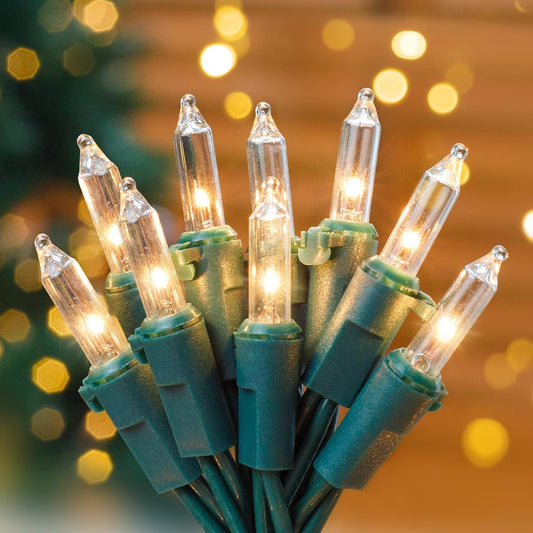 Hopolon Clear Christmas Lights Set 2PACK 50Count 13Feet Incandescent Bulb Mini String Lights for Indoor Christmas Tree Garland Birthday Wedding Festival Decor, Warm White