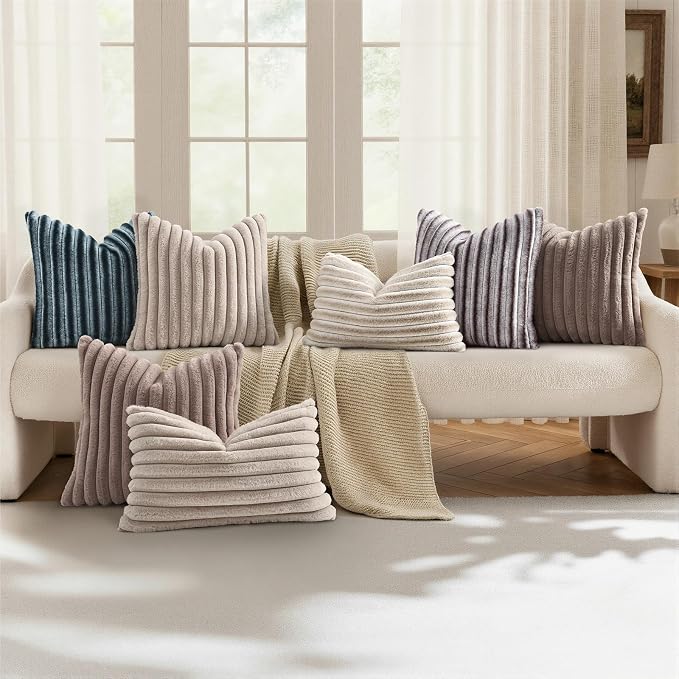 decorUhome Fall Faux Fur Throw Pillow Covers 12x20 Set of 2 Brown White | - Image 5