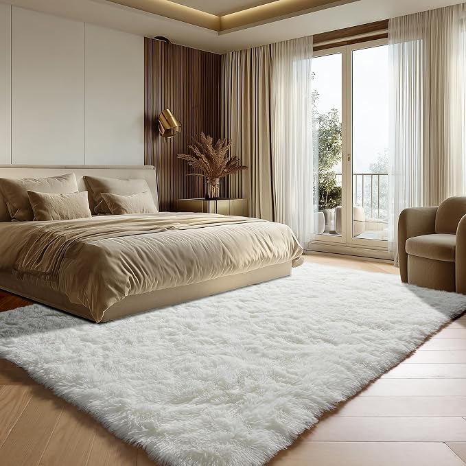 Cream White 6x9 Area Rugs for Living Room Bedroom, Large Fluffy Bedside Throw - Image 4