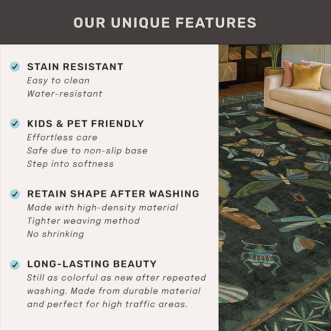 Insect 2x7 Stain Resistant Kitchen Runner Rugs, Vintage Bathroon Rug Non Skid - Image 7