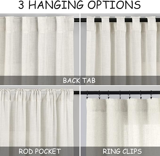 Cream Linen 102 Inch Long Curtains - Image 3