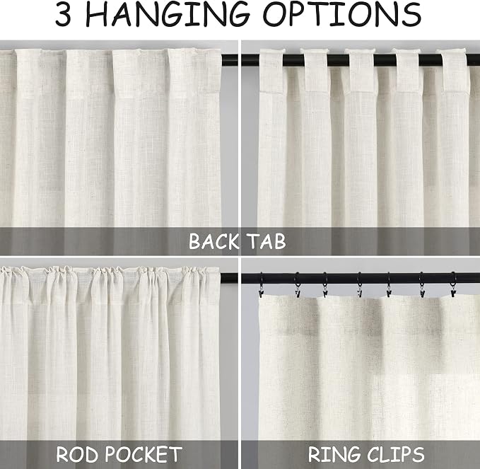 Linen Curtains 63 Inch Length 2 Panels Set - Image 3