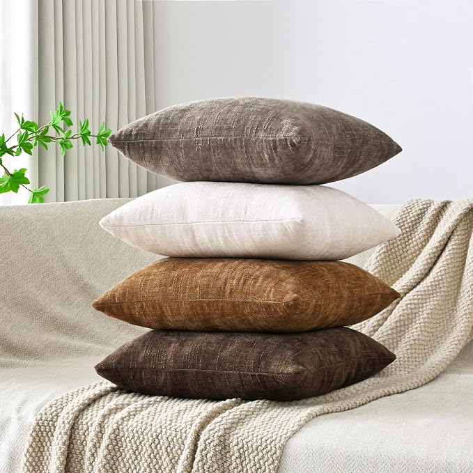 Set of 4 Soft Textured Decorative Throw Pillow Covers 20x20 Inch Cozy Farmhouse - Image 3