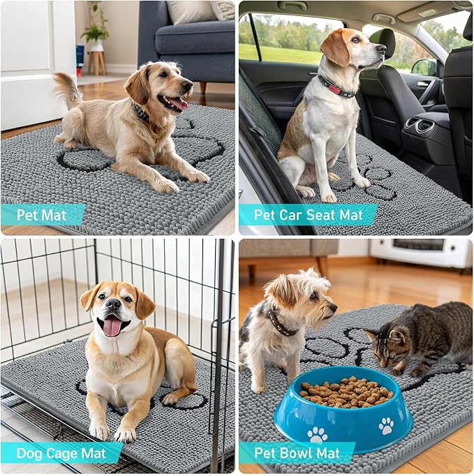 OLANLY Dog Door Mat for Muddy Paws 47x32, Paw Print Design Chenille Mud Mat | - Image 7