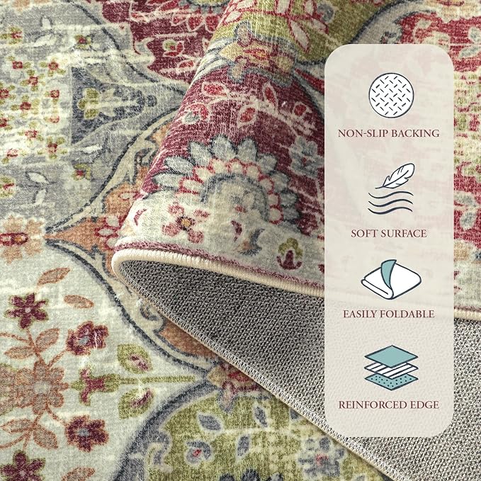 Lahome Moroccan Washable Round Area Rug, Soft Round Rug 5ft Non-Slip | Trellis - Image 7