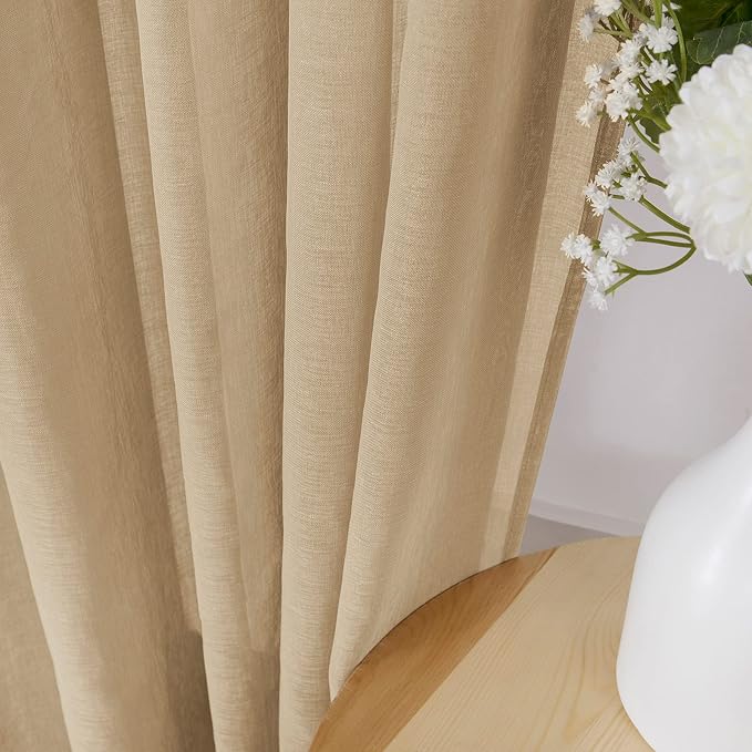Tollpiz Sheer Curtain Linen Textured Bedroom Curtains Sheer Light Filtering Rod - Image 3