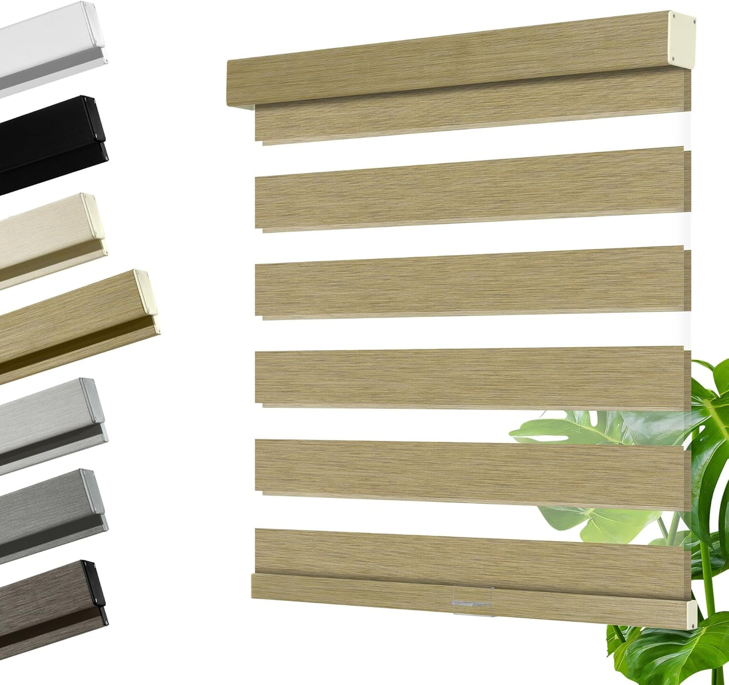 Cordless Zebra Blinds for Windows, Blackout Interior Blinds,Easy to Install,UV Protection,for Offices and Home,Custom Roller Shades, Mousse Light Bown,65" W x 48" H