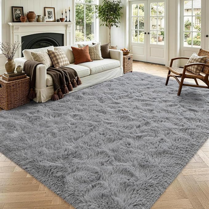 5x7 Grey Fluffy Soft Area Rug Non-Slip by ModernHomeDecor