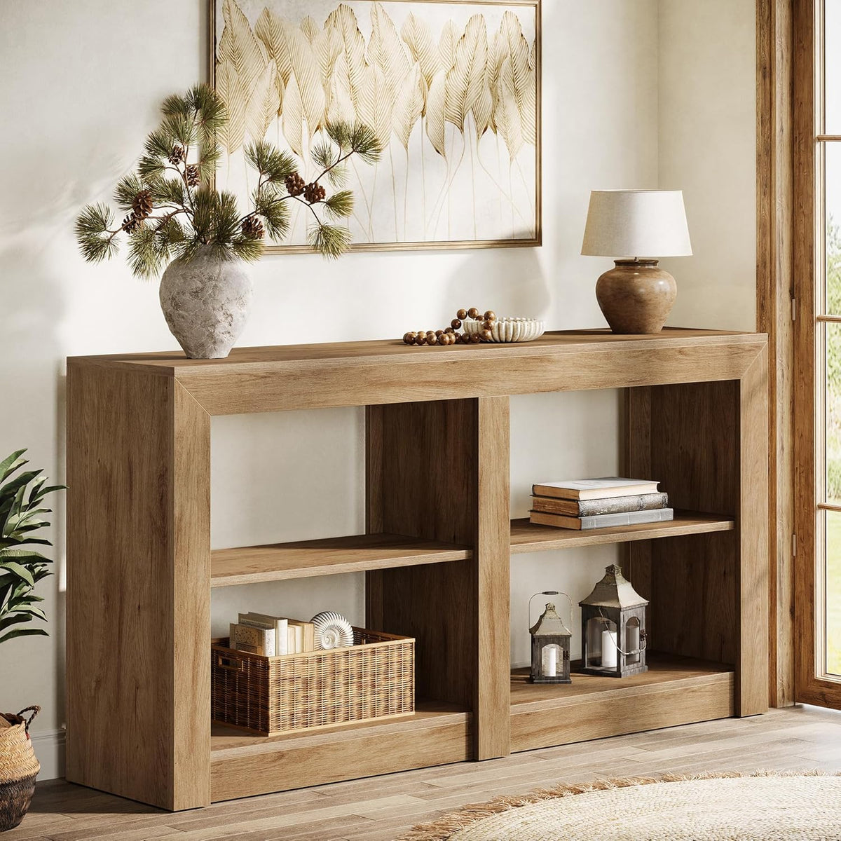 Tribesigns Farmhouse Console Table, Hallway Table for Entryway, Wood Console Behind Couch for Living Room, Hallway, Foyer, Oak