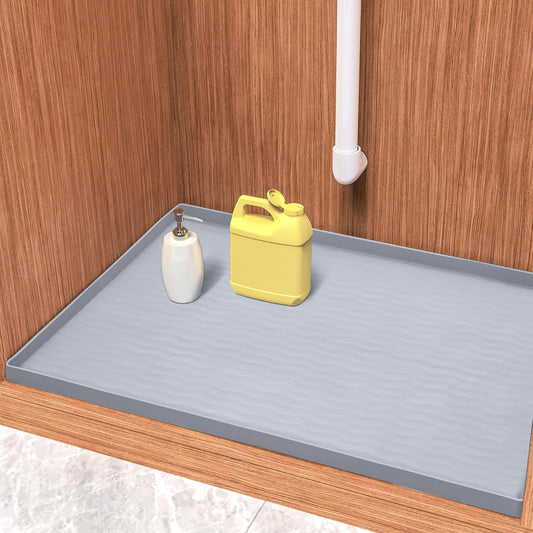 URMONA Waterproof Silicone Under Sink Mat 34'' x 22'' Shelf Liner for Kitchen and Bathroom, Cabinet and Counter Protector, Storage and Organizers, Litter Mat, Pet Cat Puppy Essentials(Gray)
