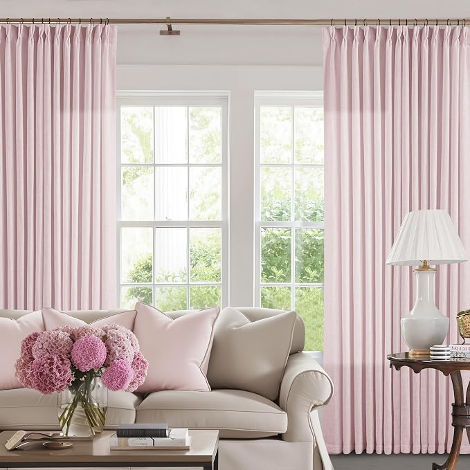 Light Pink Linen Pinch Pleat Curtains 102 Inch Length 2 Panels Set 40x102 | - Image 8