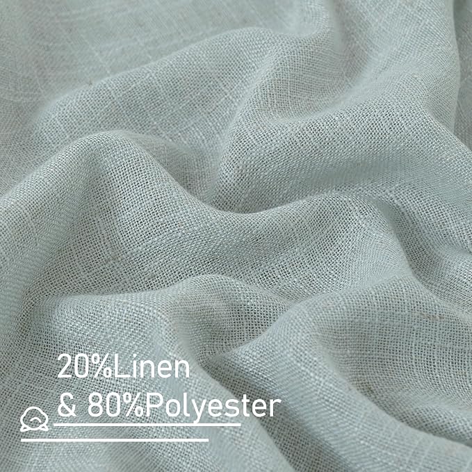 Greyish Blue Linen Curtains for Bedroom 84 Inch Length 2 Panels | Faux Linen - Image 2