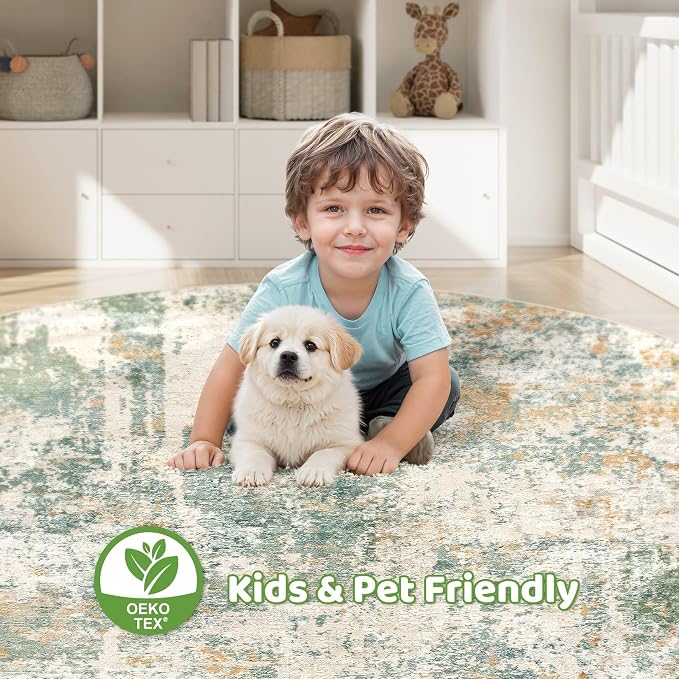 LOONGRUG Round Rug 5x5 Washable Neutral Modern Circle Area Rugs Green | - Image 7