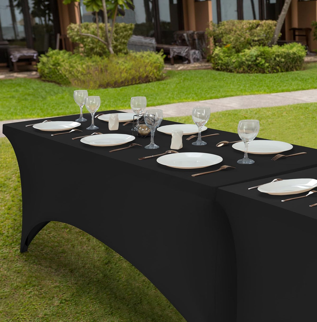 Utopia Kitchen 8FT Spandex Tablecloth [10 Pack, Black] 200 GSM Stretch, Fitted, Washable and Wrinkle Resistant Table Cloth Rectangle Cover for Trade Shows, Wedding, Parties [96Lx30Wx30H Inch]