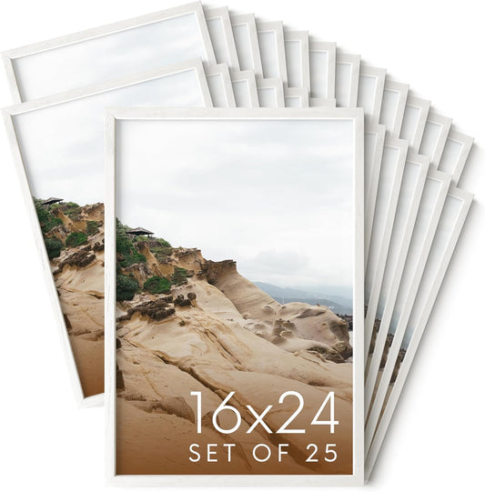 Haus and Hues 16x24 White Oak Wood Picture Frames Set of 25 - Premium Bulk Picture Frames 16x24 Bundle - Elegant Gallery Wall Frame Set for Posters, Art Display - Ideal for Wall Decor in Home & Office