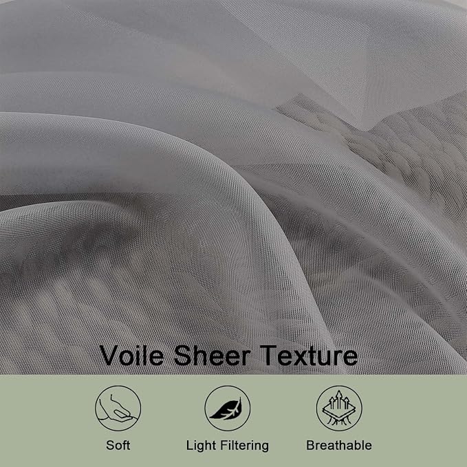 Sheer Curtains 84 Inches Long 2 Panels Set, Sheer Grey Curtains - Image 5