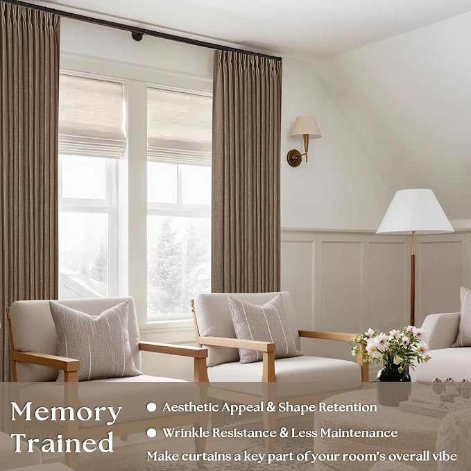 Semi Sheer 126 Inch Memory Shaped Pinch Pleat Linen Curtains Dutch Cocoa | - Image 6