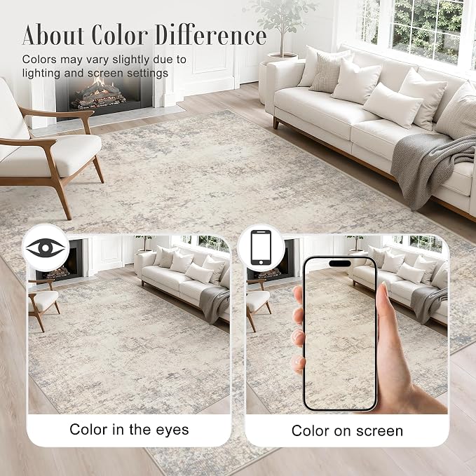 5x7 Area Rug Living Room: Modern Washable Soft Carpet Brown Beige | - Image 2