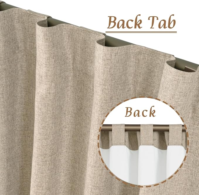 100% Blackout Natural Polyester Curtains, 72 Inches Linen Textured Thermal - Image 3