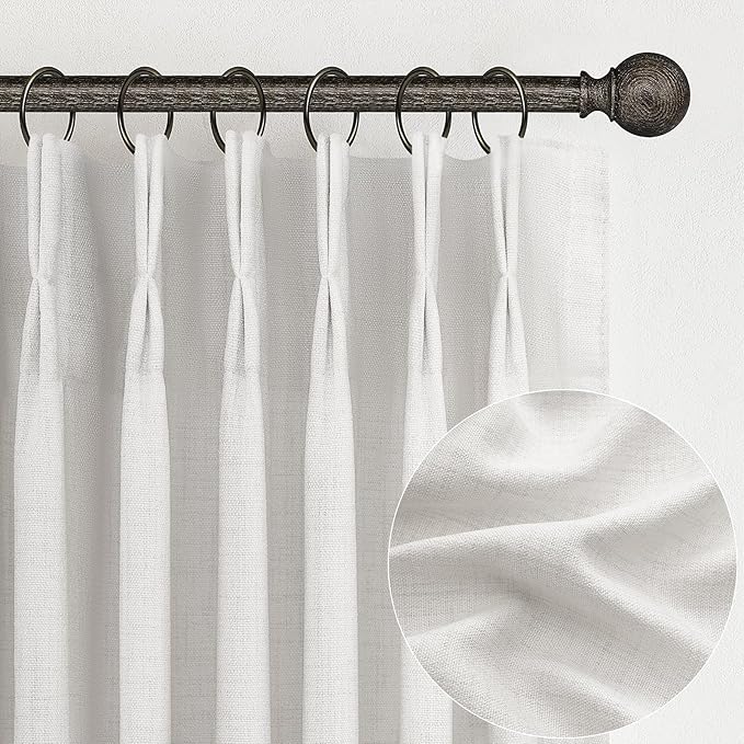 Pinch Pleated Beige White Light Filtering 60 Inch Wide Curtains 96 Inches Long - Image 8