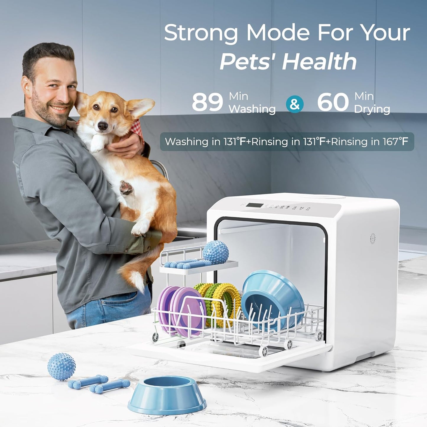 EUHOMY Portable Dishwasher Countertop Dishwasher, Mini Dishwasher Countertop with 5L Built-in Water Tank with 6 Modes, White, Table top dish washer with Baby Care for Apartment & RVs, No Hookup Needed
