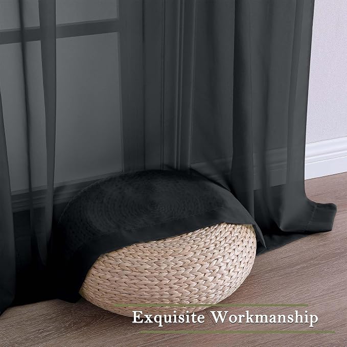 Black Sheer Curtains 84 Inches Long 2 Panels, Balance Light & Privacy Bedroom - Image 9