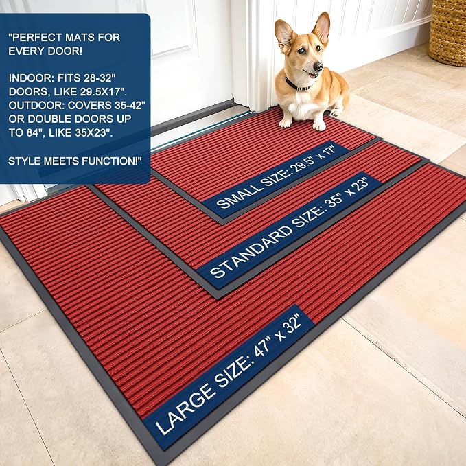 OLANLY Front Door Mat 47x32, Waterproof Heavy-Duty Indoor Outdoor Doormat | Red - Image 2