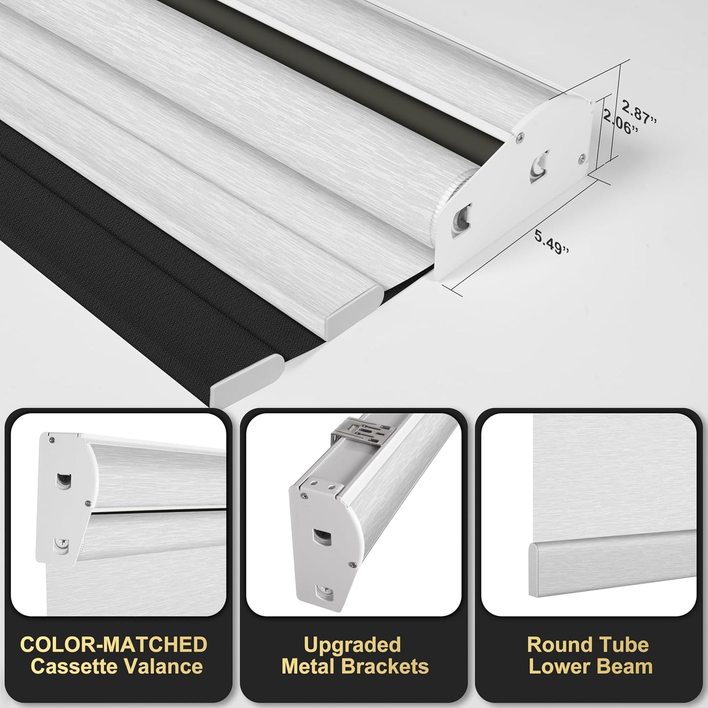 BERISSA Cordless Dual Roller Shades with Cassette Valance, Double Window Shades - Blackout and Light Filtering, Day and Night for Home Office Doors. Linen Black and White. 48 W x 36 H