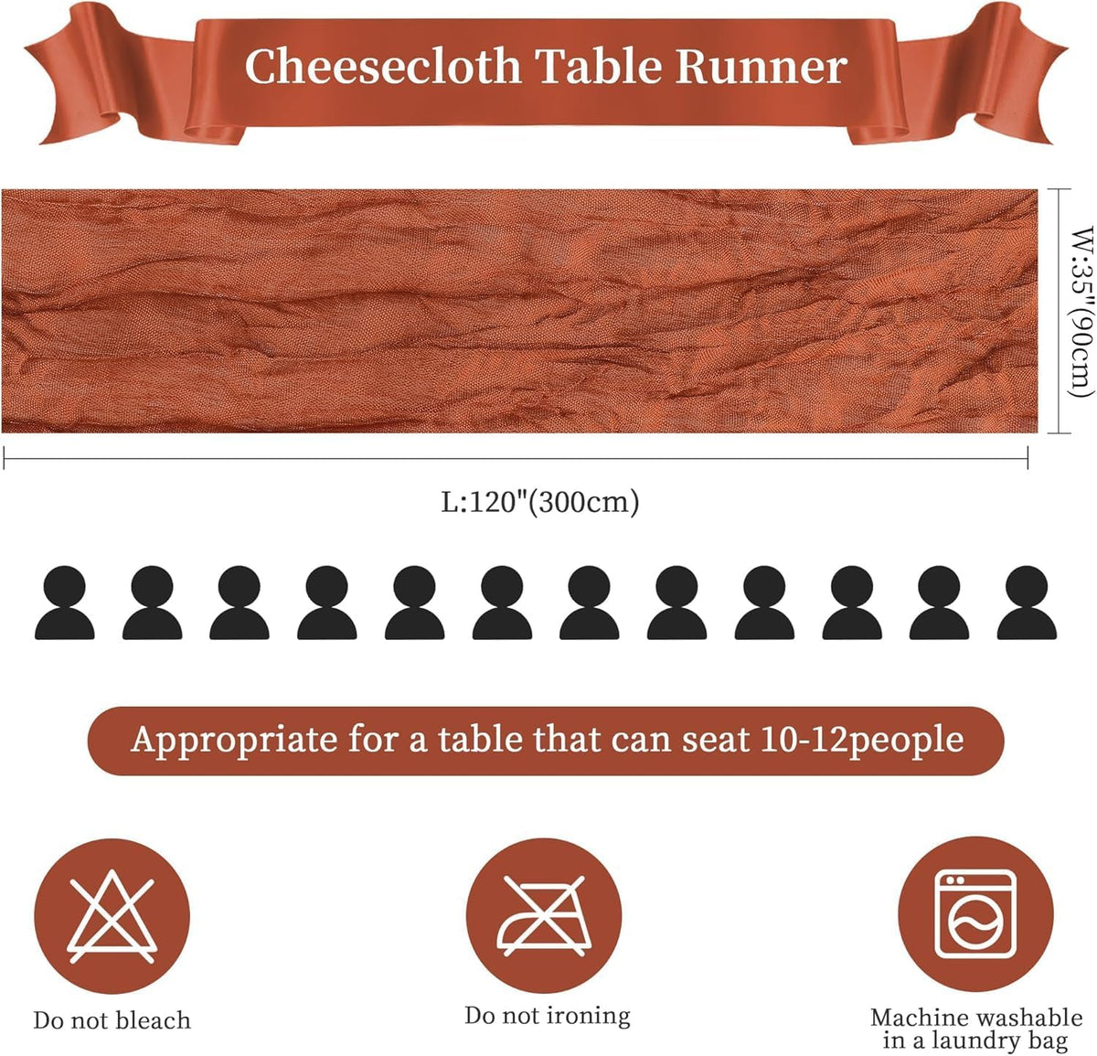 6 Pack Terracotta Cheesecloth Table Runner 10FT Long Boho Gauze Table Runner Rustic Sheer Runner for Wedding Bridal Baby Shower Birthday Party Table Decor Fall Thanksgiving Christmas Decorations