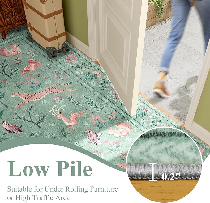 DUKINO 2x6 Runner Rug, Washable Animal Kitchen Rugs Non Slip, Teal | Soft - Image 7