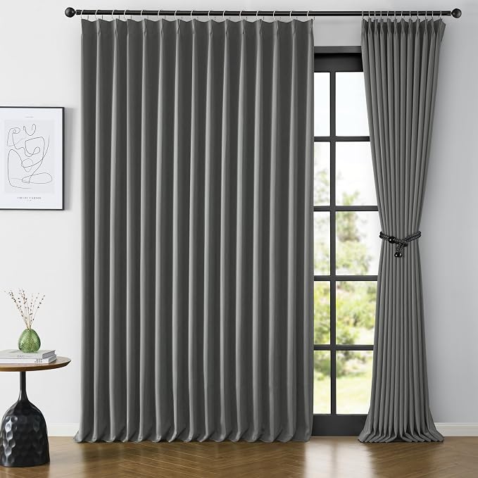 Sliding Door Curtains 2 Panels Set 100 Inch Wide, Pinch Pleat Room Divider by KEQIAOSUOCAI