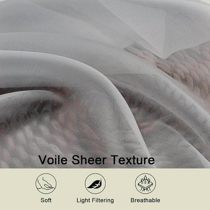 Light Grey Sheer Curtain for Bedroom Living Room 78 Inches Long 2 Panels Set - Image 3