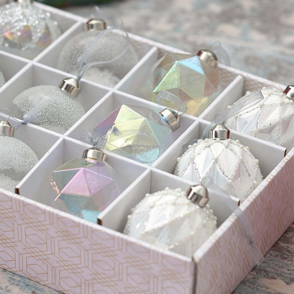 Papyrus 12 Piece Crystal Christmas Glass Ornament Set, 3.15" Dia, 4 Styles Equally Assorted