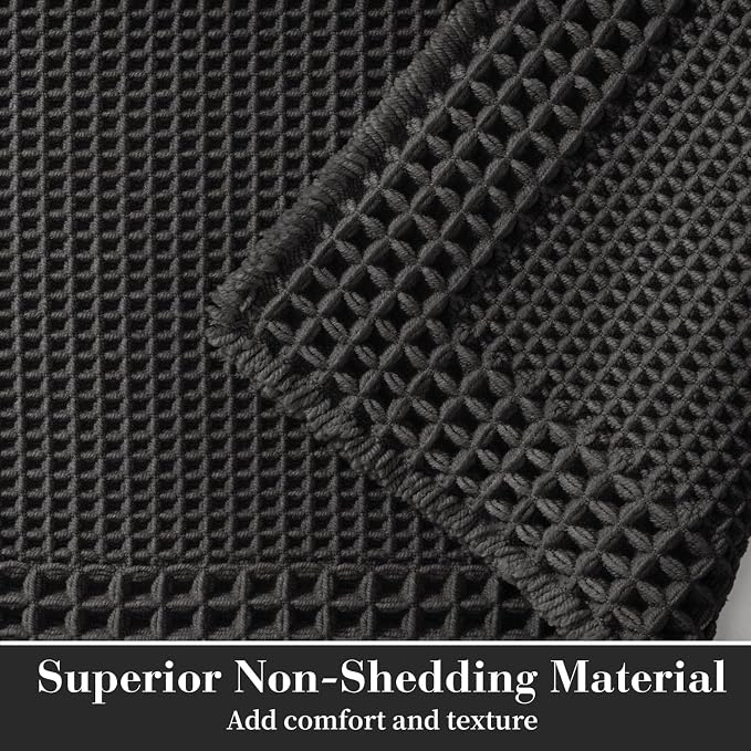 RESARE Waffle Bath Mat for Bathroom, Non Slip Bathroom Rugs 24"x36" Black | - Image 2