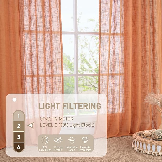 Burnt Orange Linen Curtains 40 Inches Long - Image 5