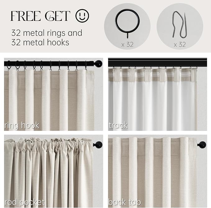 Topfinel 95 Inches Long Linen 100% Blackout Curtains 2 Panels Set Birch Ivory - Image 3