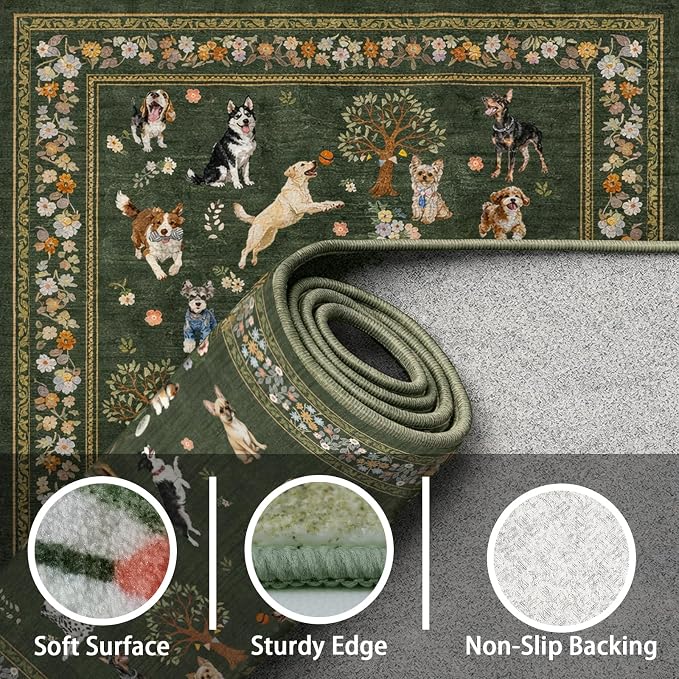 Dog Machine Washable Rug 3x5 for Bedroom Entryway | Ultra-Thin; Non Slip; - Image 7