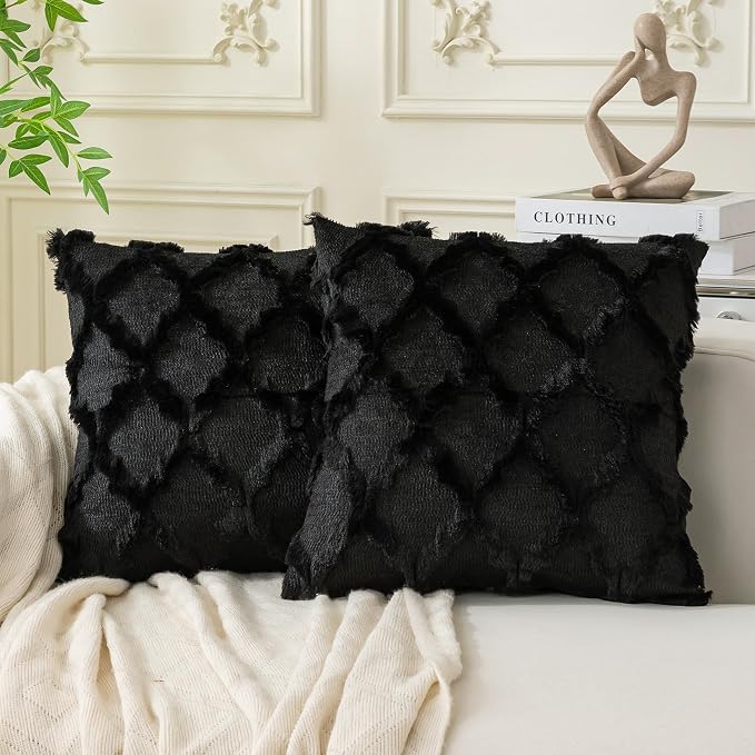 Set of 2 Soft Moroccan Throw Pillow Covers 16x16 Inch Plush Boho Decorative by Cozoomy